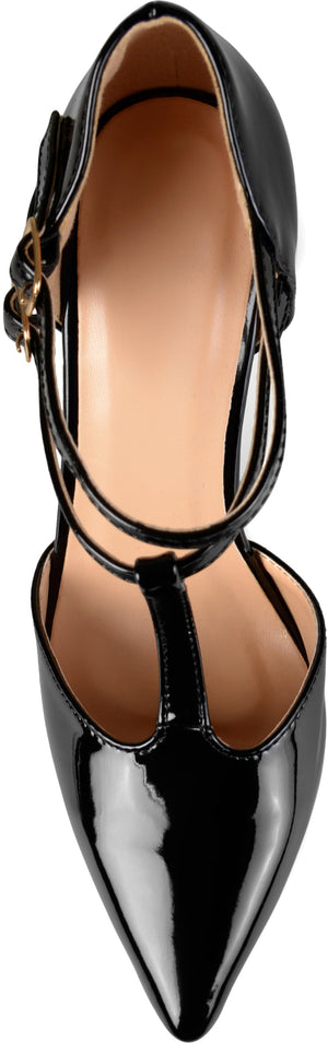 TRU T-STRAP STILETTO PUMP HEELS IN WIDE - Black