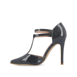 TRU T-STRAP STILETTO PUMP HEELS IN PATENT - Grey