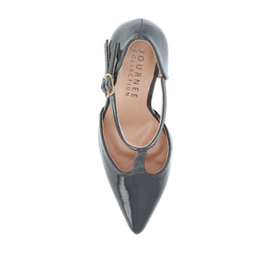 TRU T-STRAP STILETTO PUMP HEELS IN PATENT - Grey