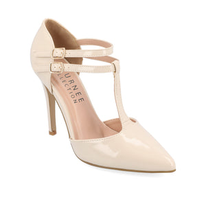 TRU T-STRAP STILETTO PUMP HEELS IN PATENT - Off White