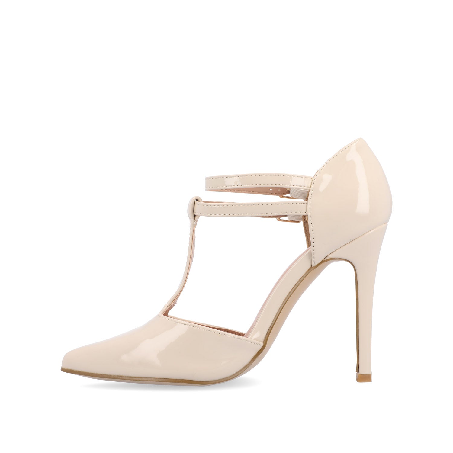 TRU T-STRAP STILETTO PUMP HEELS IN PATENT - Off White