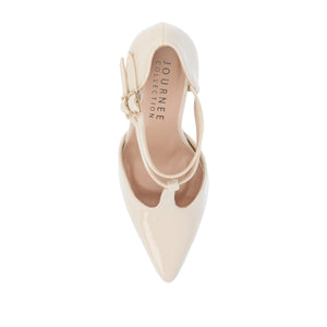 TRU T-STRAP STILETTO PUMP HEELS IN PATENT - Off White