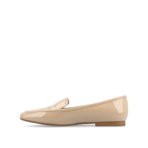 TULLIE FAUX SUEDE SLIP-ON LOAFER FLATS IN WIDE - Patent/Tan