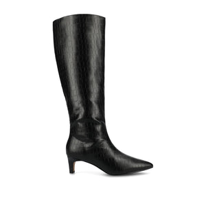 TULLIP KNEE HIGH BOOTS IN VEGAN LEATHER - Black Croco