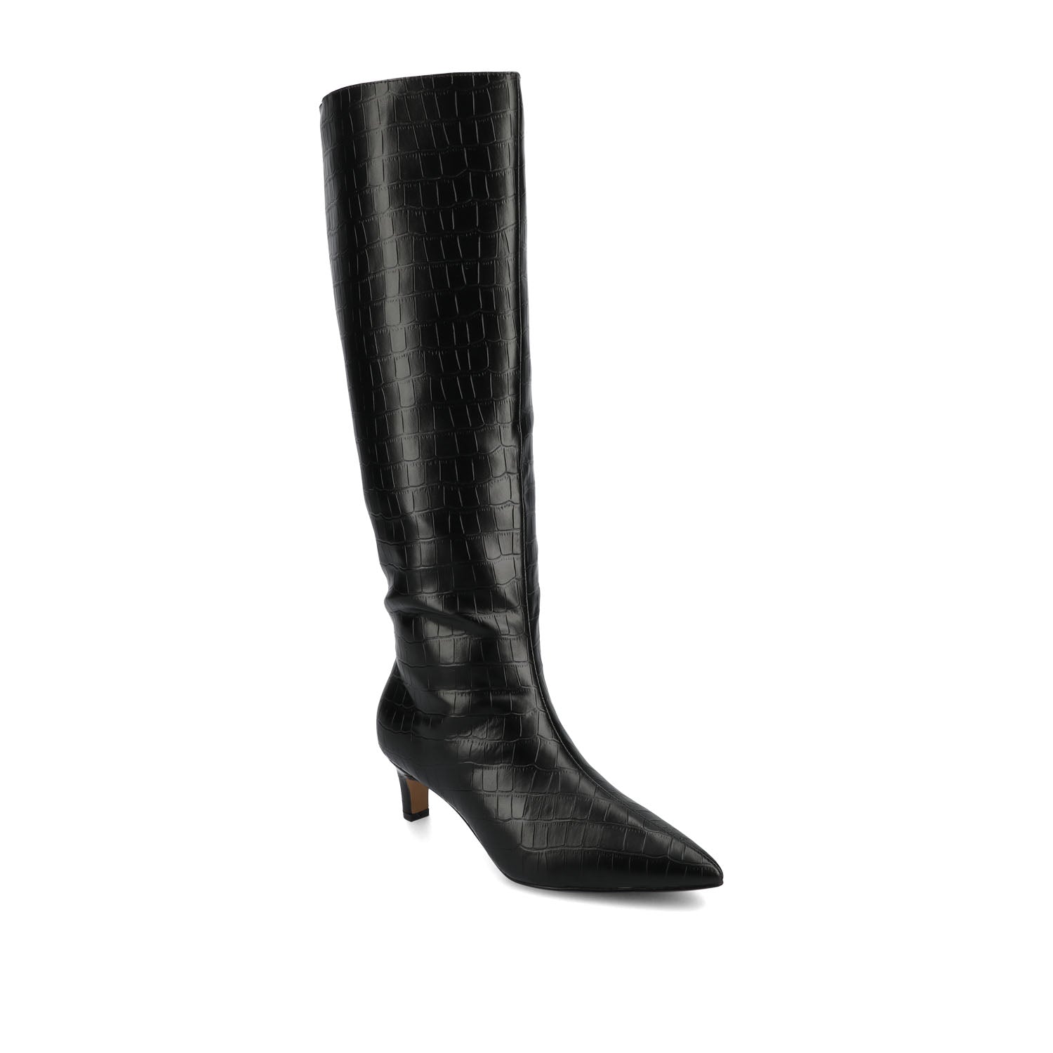 TULLIP KNEE HIGH BOOTS IN VEGAN LEATHER - Black Croco