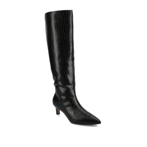 TULLIP KNEE HIGH BOOTS IN VEGAN LEATHER - Black Croco