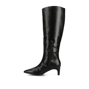 TULLIP KNEE HIGH BOOTS IN VEGAN LEATHER - Black Croco