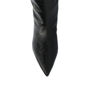 TULLIP KNEE HIGH BOOTS IN VEGAN LEATHER - Black Croco