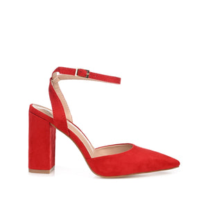 TYYRA BLOCK HEELS IN FAUX SUEDE - Red