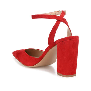 TYYRA BLOCK HEELS IN FAUX SUEDE - Red