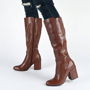 TAVIA KNEE-HIGH BOOTS IN VEGAN LEATHER - Tan Lizard