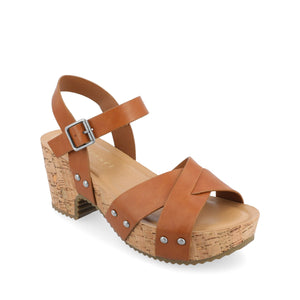 VALENTINA HEELED SANDALS IN VEGAN LEATHER - Tan