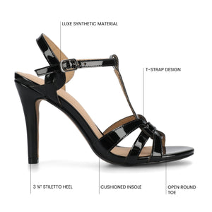 VALRY T-STRAP STILETTO DRESS SANDAL - Black Patent