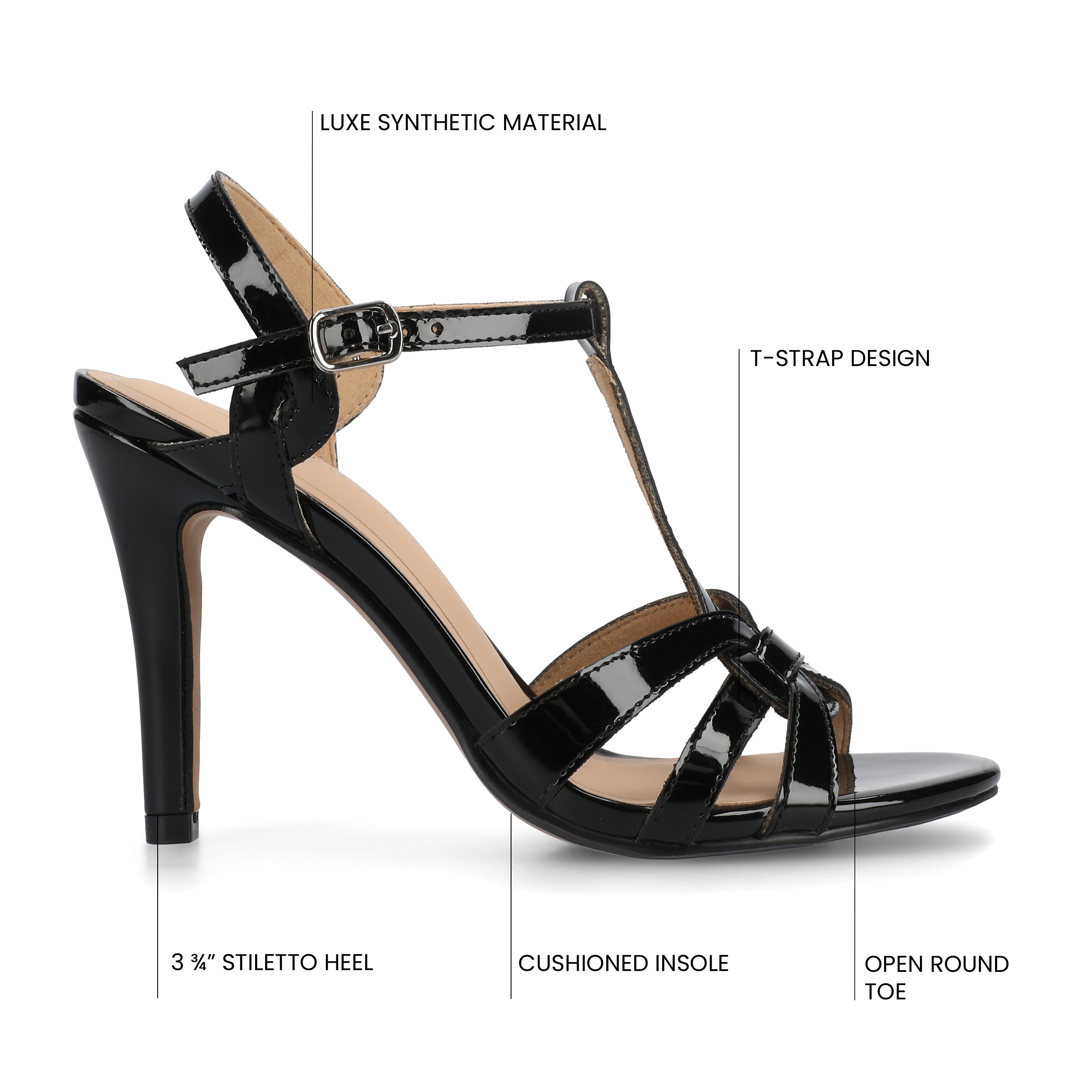 VALRY T-STRAP STILETTO DRESS SANDAL IN WIDE - Black Patent