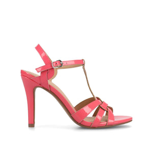 VALRY T-STRAP STILETTO DRESS SANDAL - Coral Patent