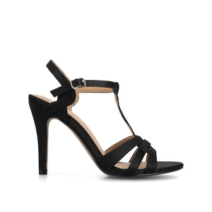 VALRY T-STRAP STILETTO DRESS SANDAL - Black Satin