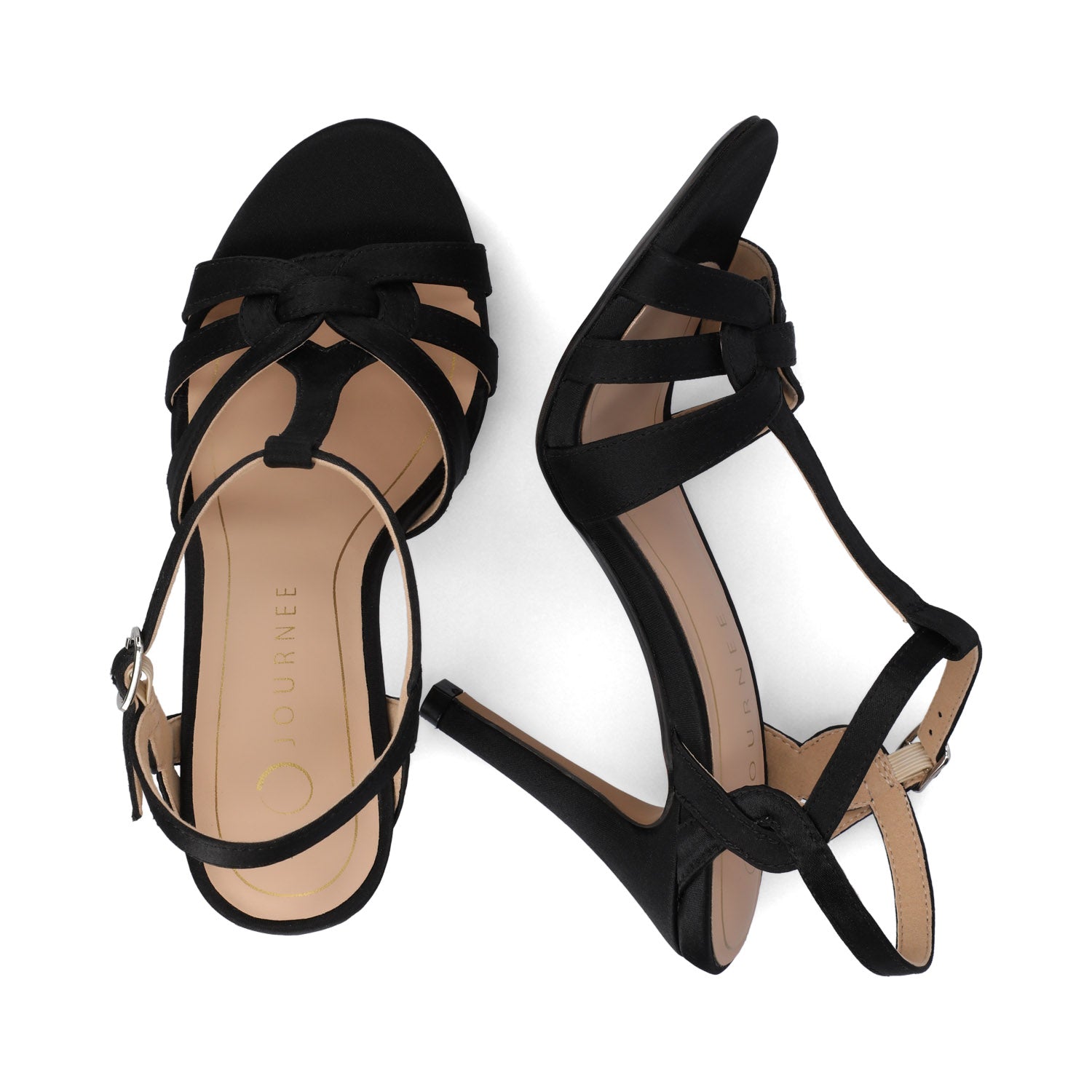VALRY T-STRAP STILETTO DRESS SANDAL - Black Satin