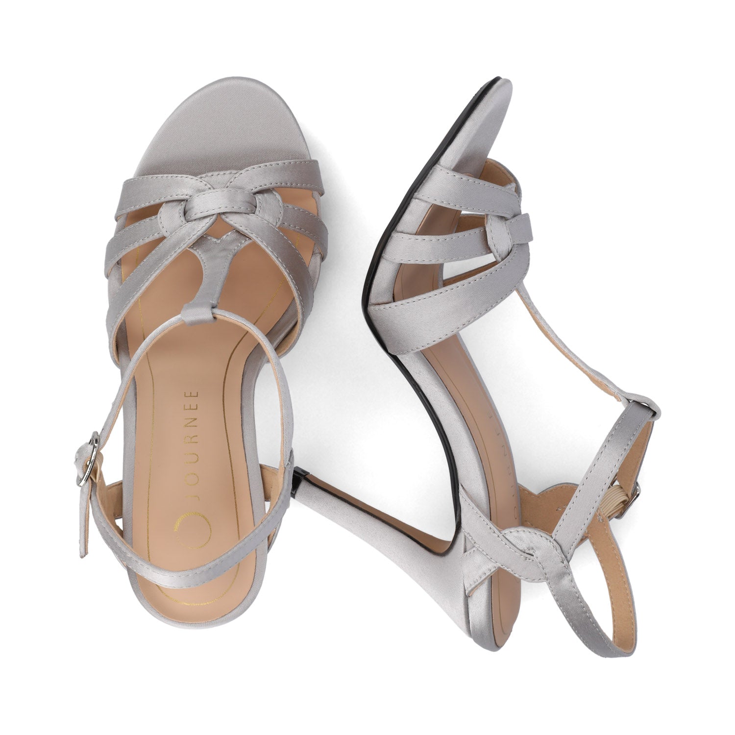 VALRY T-STRAP STILETTO DRESS SANDAL IN WIDE - Silver Satin