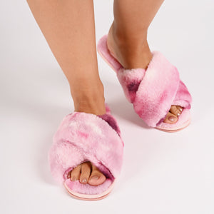 VEEDIA SLIPPERS IN FAUX FUR - Pink Faux Fur