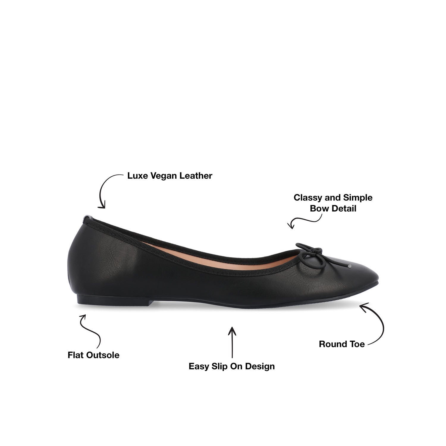 VIKA VEGAN LEATHER BALLET FLATS IN WIDE - Black