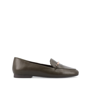 WRENN VEGAN LEATHER LOAFER FLATS IN WIDE - Olive PU