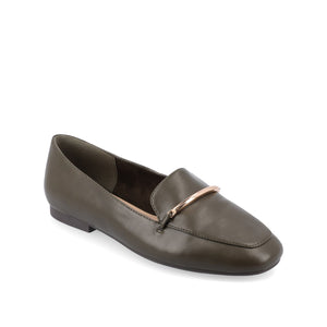 WRENN VEGAN LEATHER LOAFER FLATS IN WIDE - Olive PU