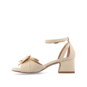 ZEVI STRAPPY BLOCK HEELS IN FABRIC IN WIDE - Tan Beige Fabric