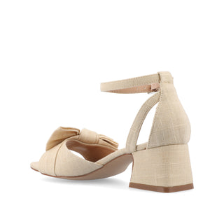 ZEVI STRAPPY BLOCK HEELS IN FABRIC