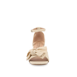 ZEVI STRAPPY BLOCK HEELS IN FABRIC IN WIDE - Tan Beige Fabric