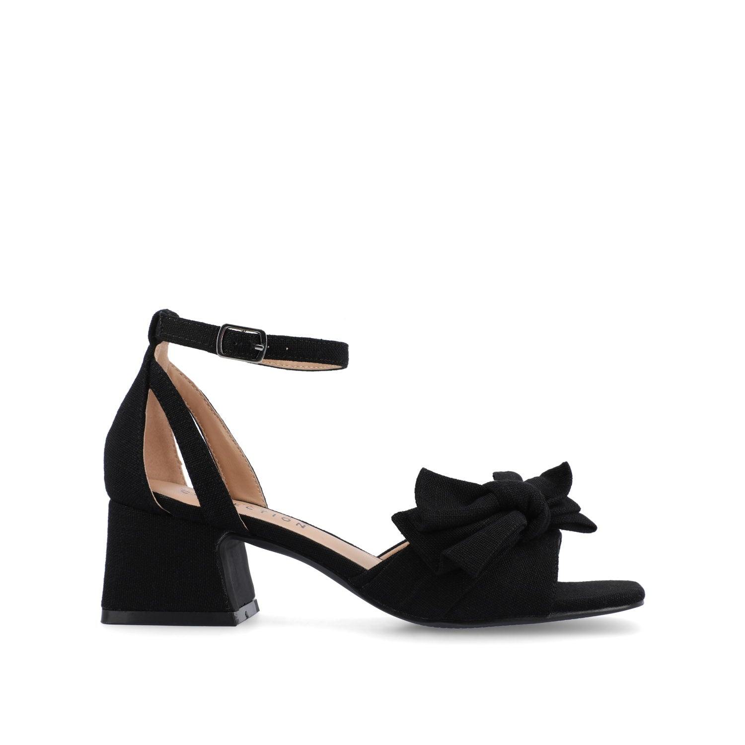 ZEVI STRAPPY BLOCK HEELS IN FABRIC IN WIDE - Black Fabric