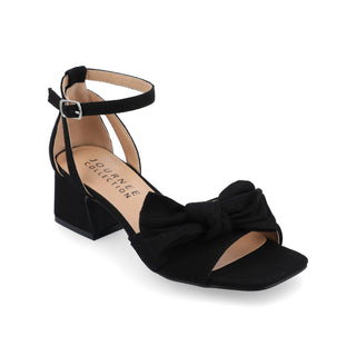 ZEVI STRAPPY BLOCK HEELS IN FABRIC