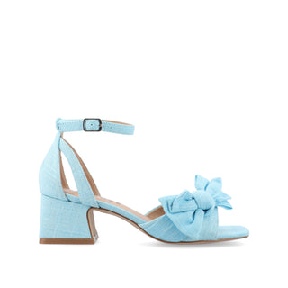 ZEVI STRAPPY BLOCK HEELS IN FABRIC