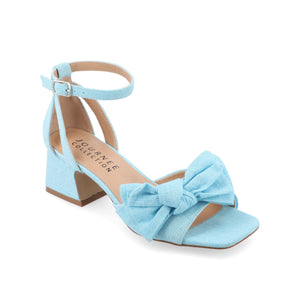 ZEVI STRAPPY BLOCK HEELS IN FABRIC - Blue