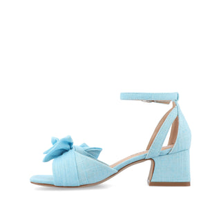 ZEVI STRAPPY BLOCK HEELS IN FABRIC