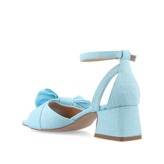 ZEVI STRAPPY BLOCK HEELS IN FABRIC