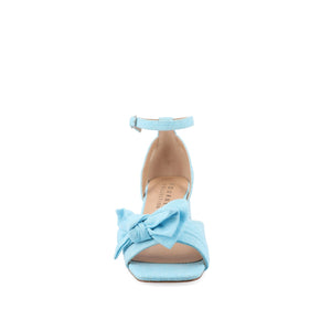 ZEVI STRAPPY BLOCK HEELS IN FABRIC - Blue