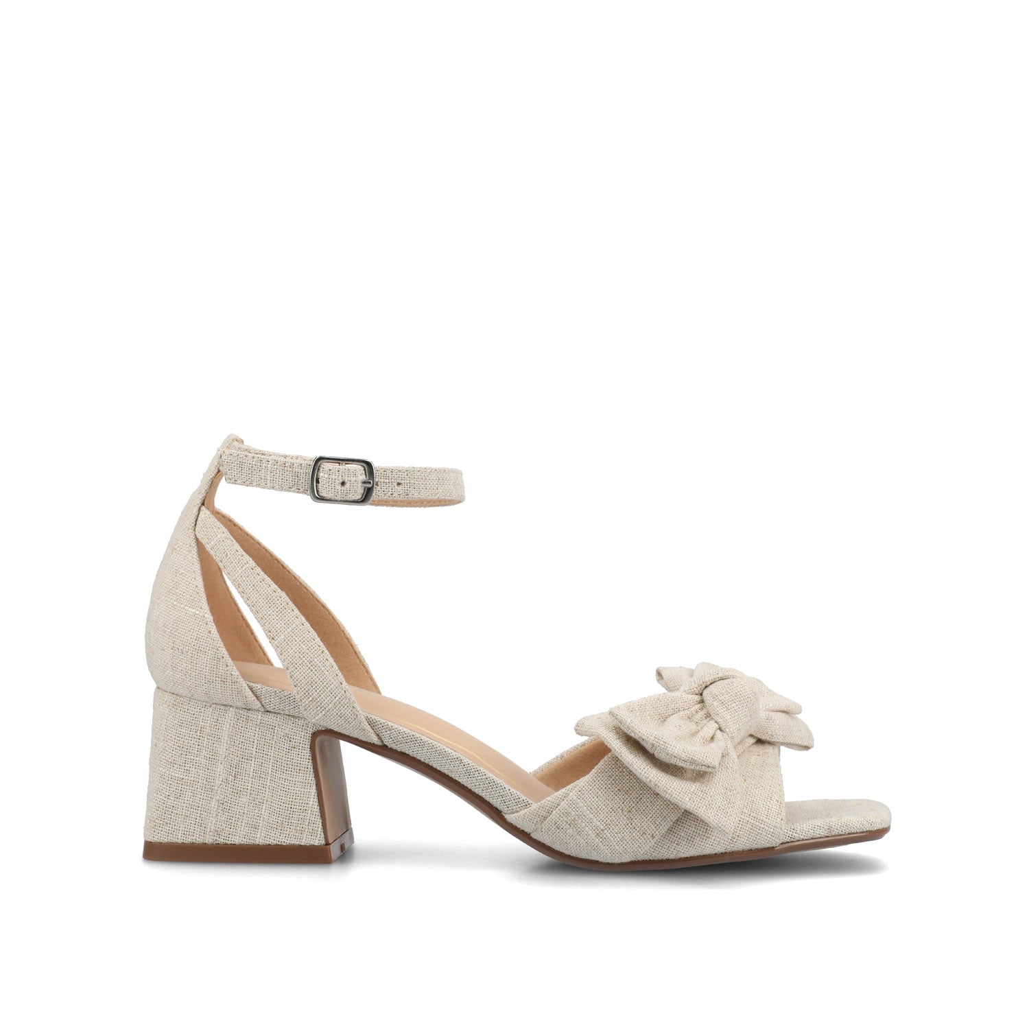 ZEVI STRAPPY BLOCK HEELS IN FABRIC IN WIDE - Bone