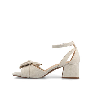 ZEVI STRAPPY BLOCK HEELS IN FABRIC