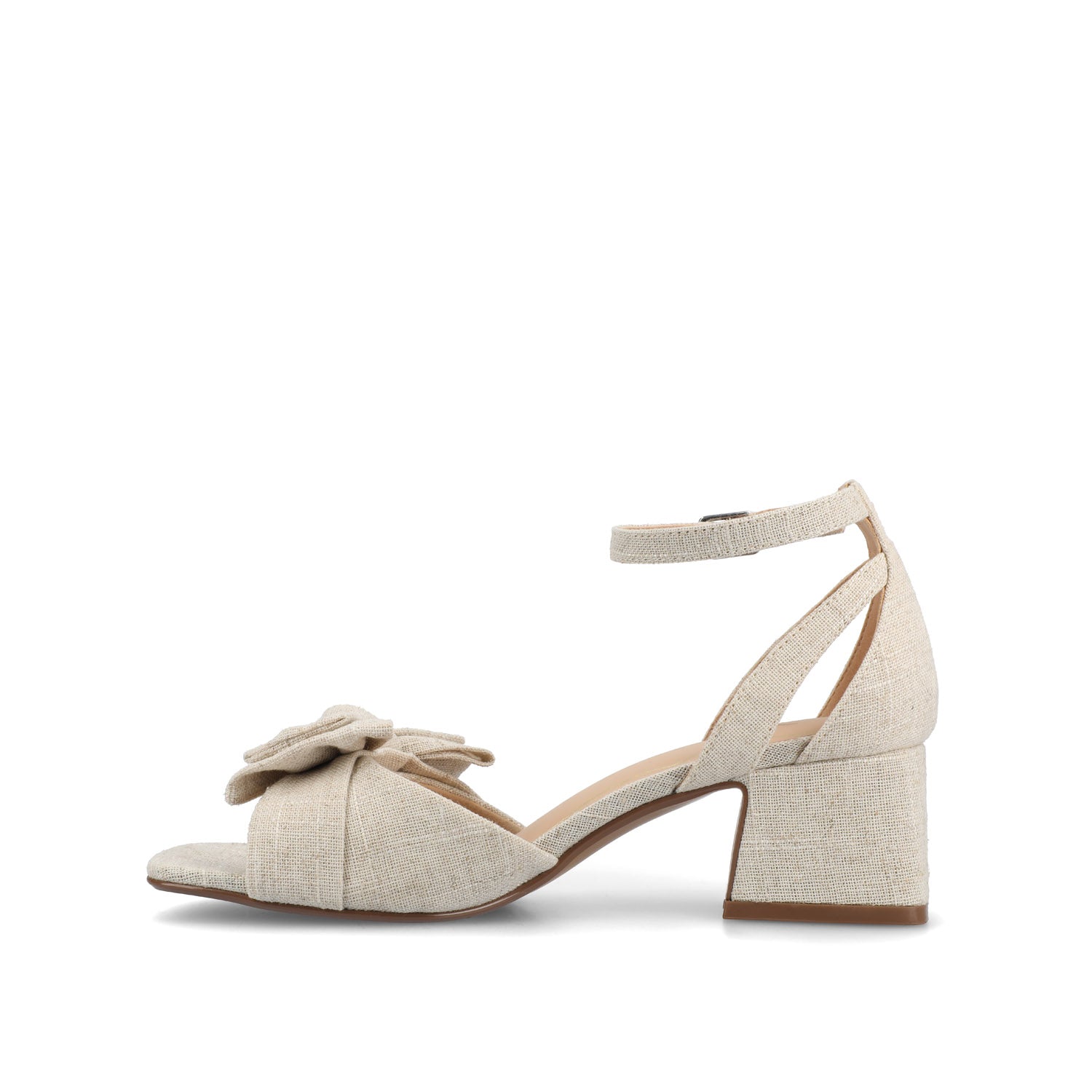 ZEVI STRAPPY BLOCK HEELS IN FABRIC - Bone