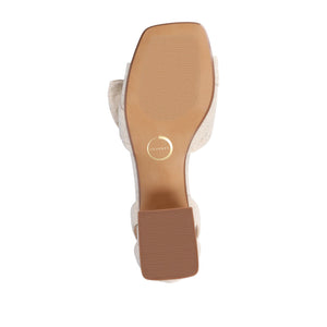 ZEVI STRAPPY BLOCK HEELS IN FABRIC IN WIDE - Bone