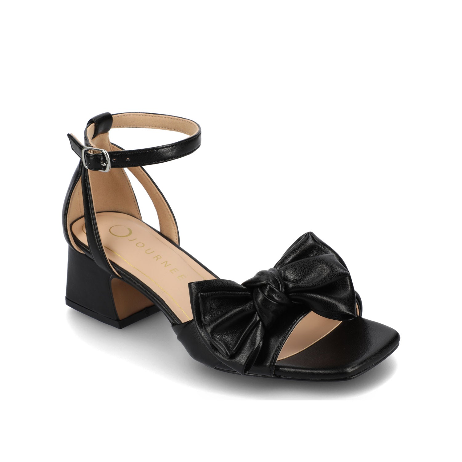 ZEVI STRAPPY BLOCK HEELS IN VEGAN LEATHER - Black PU