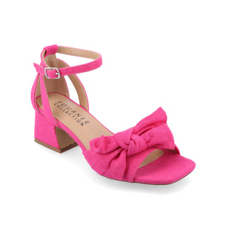 ZEVI STRAPPY BLOCK HEELS IN FABRIC