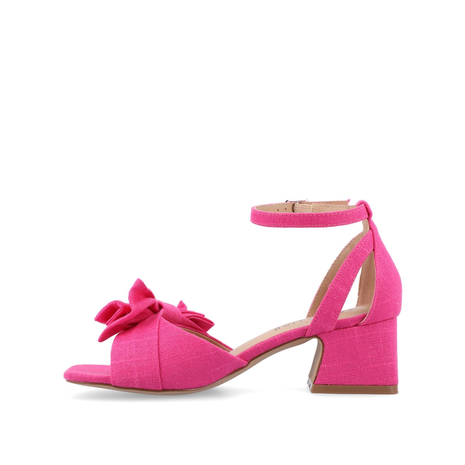 ZEVI STRAPPY BLOCK HEELS IN FABRIC IN WIDE - Hot Pink