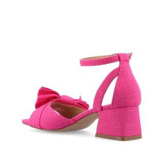 ZEVI STRAPPY BLOCK HEELS IN FABRIC