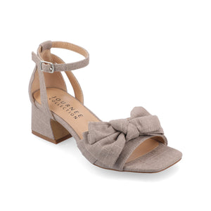 ZEVI STRAPPY BLOCK HEELS IN FABRIC - Brown Fabric