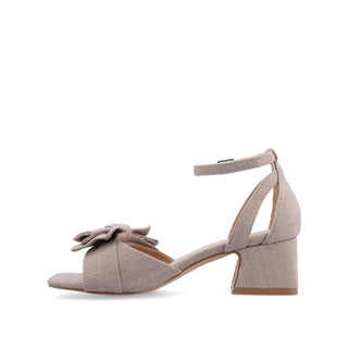 ZEVI STRAPPY BLOCK HEELS IN FABRIC