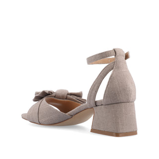 ZEVI STRAPPY BLOCK HEELS IN FABRIC