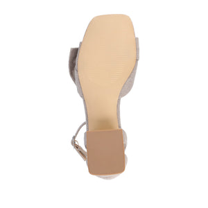 ZEVI STRAPPY BLOCK HEELS IN FABRIC - Brown Fabric