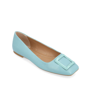 ZIMIA SQUARE TOE FLATS IN VEGAN LEATHER - Aqua