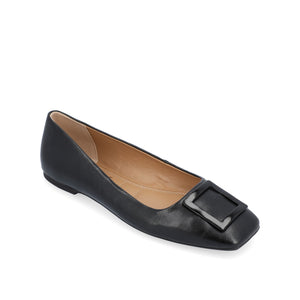 ZIMIA SQUARE TOE FLATS IN VEGAN LEATHER - Black